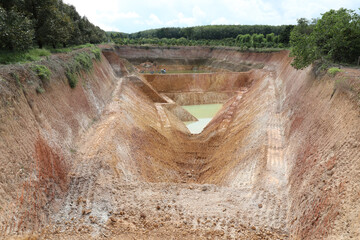 A pond dug for agricultural Water reservoir for irrigation in agriculture.