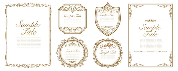 Gold vintage ornament. Set of Decorative frames and borders set, vector elegant decor..eps