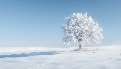 Snow-Covered Tree in Open Field