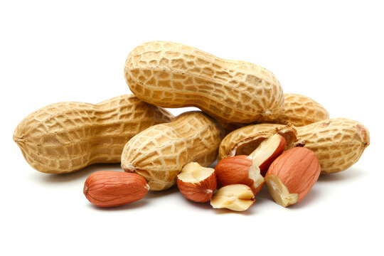 peanuts in shell and without isolated on white background close up
