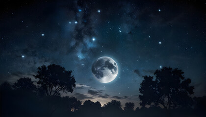 Fototapeta premium The stars are shining with the moon in the night sky. Generative Ai 