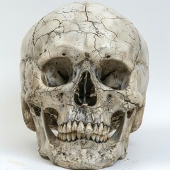 a skull with a cracked face and teeth