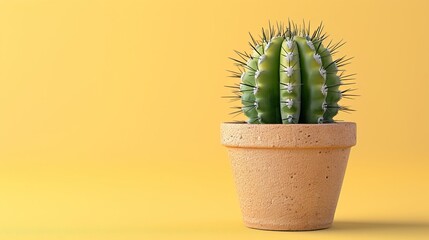 a cactus plant in a pot on a yellow background