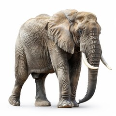 Obraz premium a large elephant with tusks walking on a white surface
