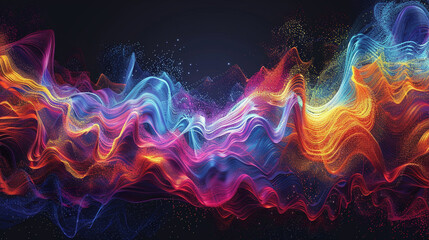Produce a vector illustration of colorful sound waves rippling and pulsating in a wave-like formation.