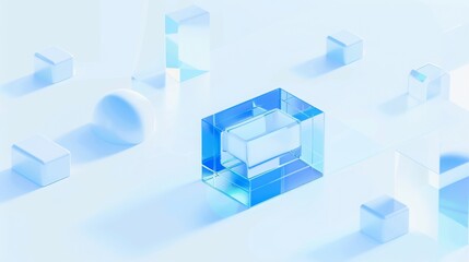 data service, blue, frostedglass, white clean background, isometric 3D, cold light, Blender, industrial design