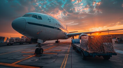 cargo airport, Loading of goods on board a cargo plane, airport , Business logistic concept