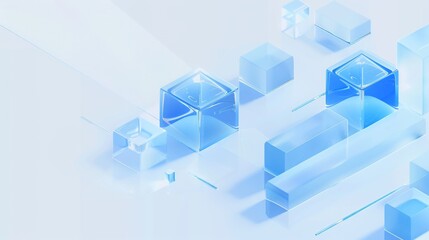 Obraz premium data service, blue, frostedglass, white clean background, isometric 3D, cold light, Blender, industrial design