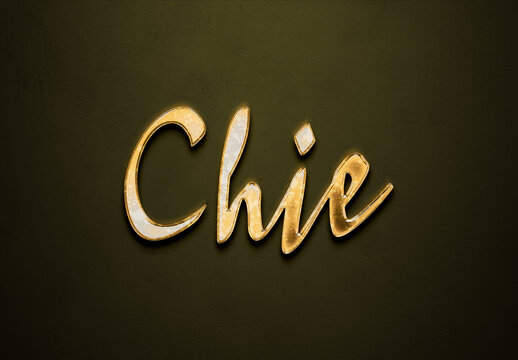 Old gold text effect of Japanese name Chie with 3D glossy style Mockup.