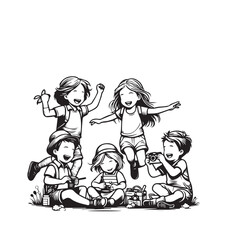 Kids silhouette. Children playing silhouette. school child silhouette.