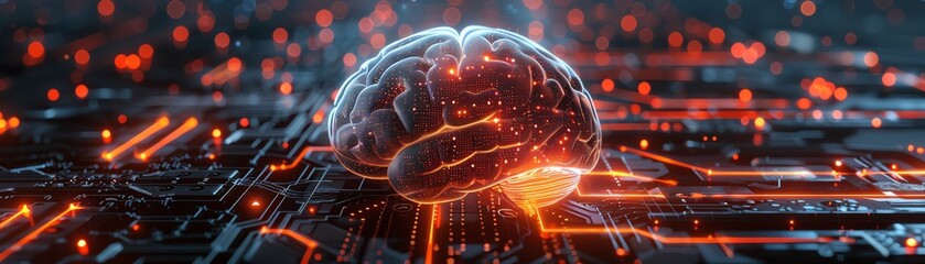 Fototapeta premium Cyber brain with quantum circuits, digital illustration, hightech, intricate
