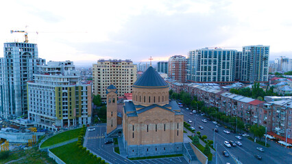 Arabkir Church of the  Araratian Pontifical Diocese or Holy Cross Church. Тaken with a drone.