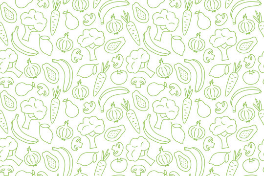green vegetables and fruits seamless pattern; great for packaging for organic food products, decorative elements on kitchenware  - vector illustration
