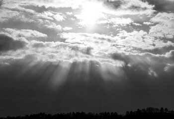 Sunlight breaking through the clouds.