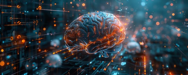 Cyber brain with quantum tech, digital art, futuristic, intricate details