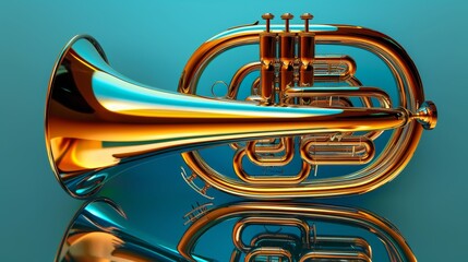 A shiny brass instrument with a blue background