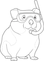 Hamster Diver Snorkel Diving Animal Vector Graphic Art Illustration