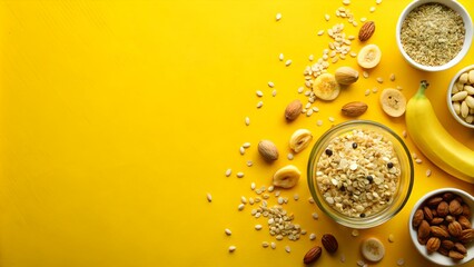 Energy-Boosting Diet Concept - Oats, Bananas, and Nuts on a Plate - Healthy Breakfast Stock Image