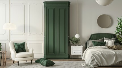 green furniture on a neutral background, highlighting the beauty of the wardrobe generative ai
