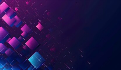 Obraz premium Abstract vector background with blue and purple gradient lines forming an isometric pattern of cubes on a dark navy blue background, representing technology or digital flow in the style of cyber secur