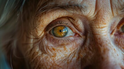 Close-up of an elderly woman's face showing wrinkles and wisdom