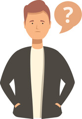 Illustration of a confused man with a question mark bubble, ideal for concepts about uncertainty and decisionmaking