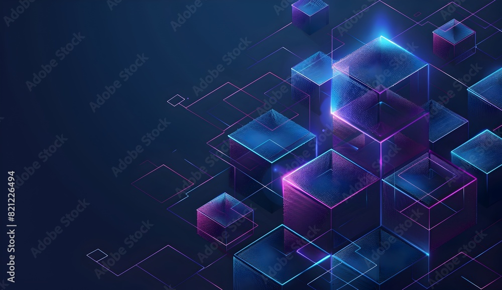 Poster abstract vector background with blue and purple gradient lines forming an isometric pattern of cubes