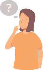 Illustration of a thoughtful young woman with a question mark thought bubble above her head