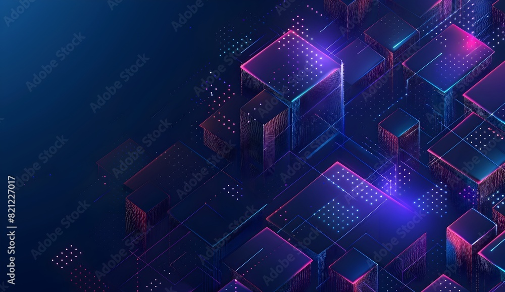 Poster abstract vector background with blue and purple gradient lines forming an isometric pattern of cubes