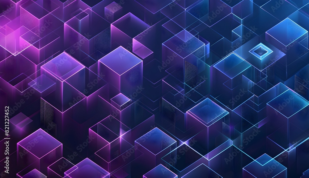Poster abstract vector background with blue and purple gradient lines forming an isometric pattern of cubes