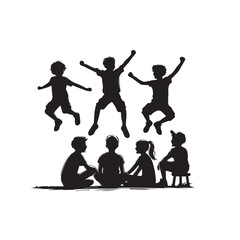 Kids silhouette. Children playing silhouette. school child silhouette.