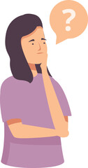 Vector illustration of a contemplative woman with a question mark in a thought bubble