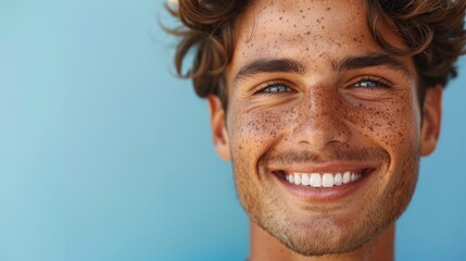 Man with acne scars smiling confidently