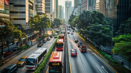 Obraz premium Sustainable Urban Mobility: Explore initiatives utilizing petrochemical-derived materials to improve public transportation infrastructure and reduce congestion