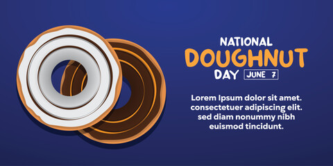 National Doughnut Day. Doughnut and area for text. Great for cards, banners, posters, social media and more. Blue background.