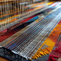 close-up loom weaving carpet modern threads neo classical moving artwork