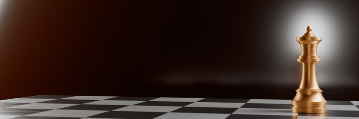 A single chess piece stands on a chessboard.3d rendering
