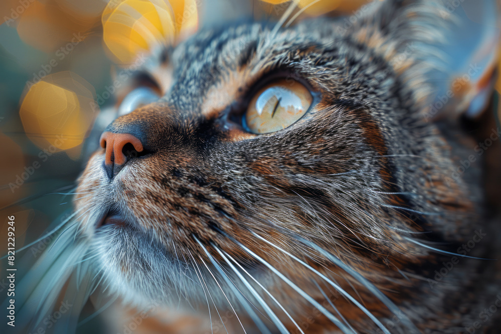 Poster a pointillist cat made up of tiny, distinct dots of color that blend together from a distance to for