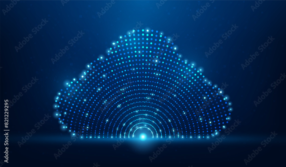 Wall mural cloud data center digital technology dot on blue background. database computing online storage. vect