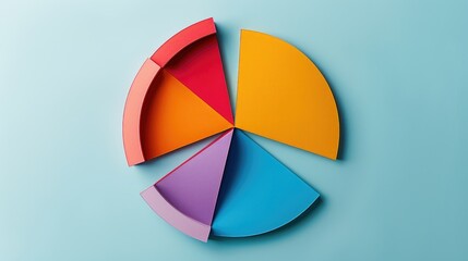 colorful pie chart is cut into pieces, with each piece representing a different color. The pie chart is a visual representation of data, with each slice indicating a different category or value
