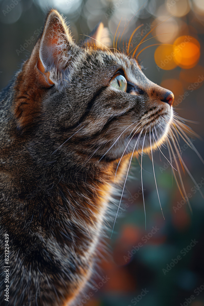 Poster a neo-impressionist cat created with precise, controlled brushstrokes and a focus on light and color