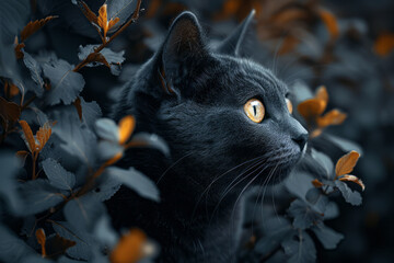 A Gothic cat with intricate detailing, dark tones, and a mysterious, almost eerie atmosphere,