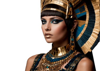 woman dressed as Cleopatra isolated on white background