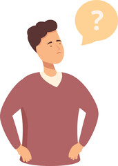 Vector illustration of a thoughtful man with a question mark in a speech bubble indicating curiosity or confusion