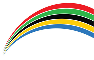 Abstract wavy stripes way of Olympic games colors isolated white background. Vector illustration.eps10