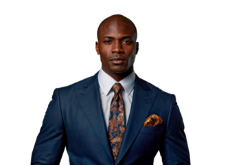 bald man in a suit isolated white background