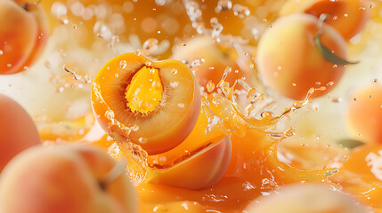 close up of a peach water splashes