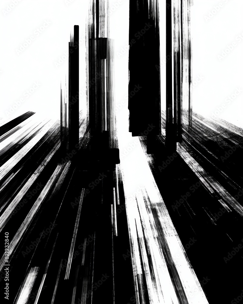 Poster abstract black and white digital art featuring vertical lines and geometric shapes creating a modern