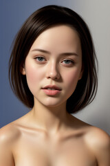 Obraz premium Portrait of a young woman with deep gaze and short hair