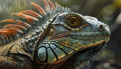 Fototapeta premium Detailed Close-Up of Colorful Iguana in Nature